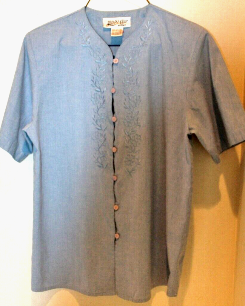 SAINT LAURENT Top camicia blusa sportiva Yves St Clair blu manica corta ricamato taglia S vintage us intime ottimeioni