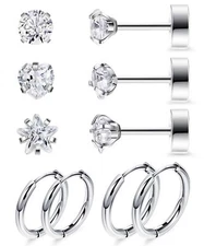 5Pairs 20G G23 Pure Titanium Earrings for Women Men Titanium Studs and Hoop E...