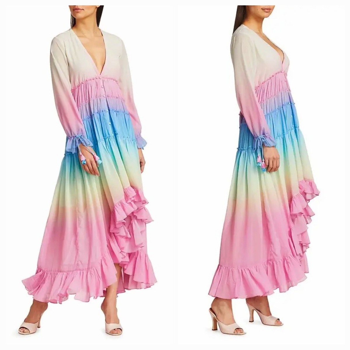 ROCOCO SAND Ombré High-Low Tiered Dress in Pink Size XS NWT