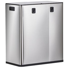 16 Gallon Trash Can Rectangular Two Compartment Kitchen Trash can Silver