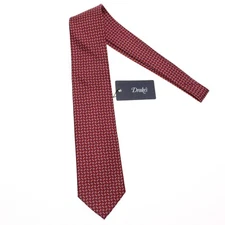 Drake's NWT Neck Tie in Red w/ Light Blue & White Geometric Pattern 100% Silk