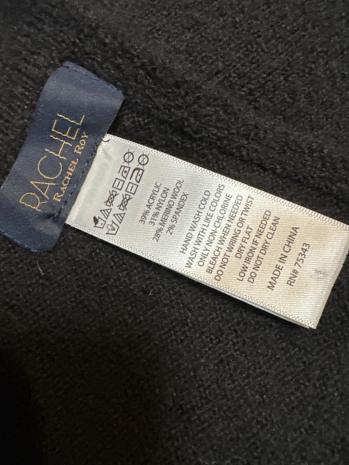 Ruffled Pally Black Shawl Cardigan By Rachel Roy - Acrylic & Wool Blend - Image 4 of 4