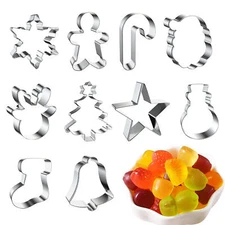 10 x Christmas Cookie Metal Biscuit Cutters Santa Snowflake Present Gingerbread