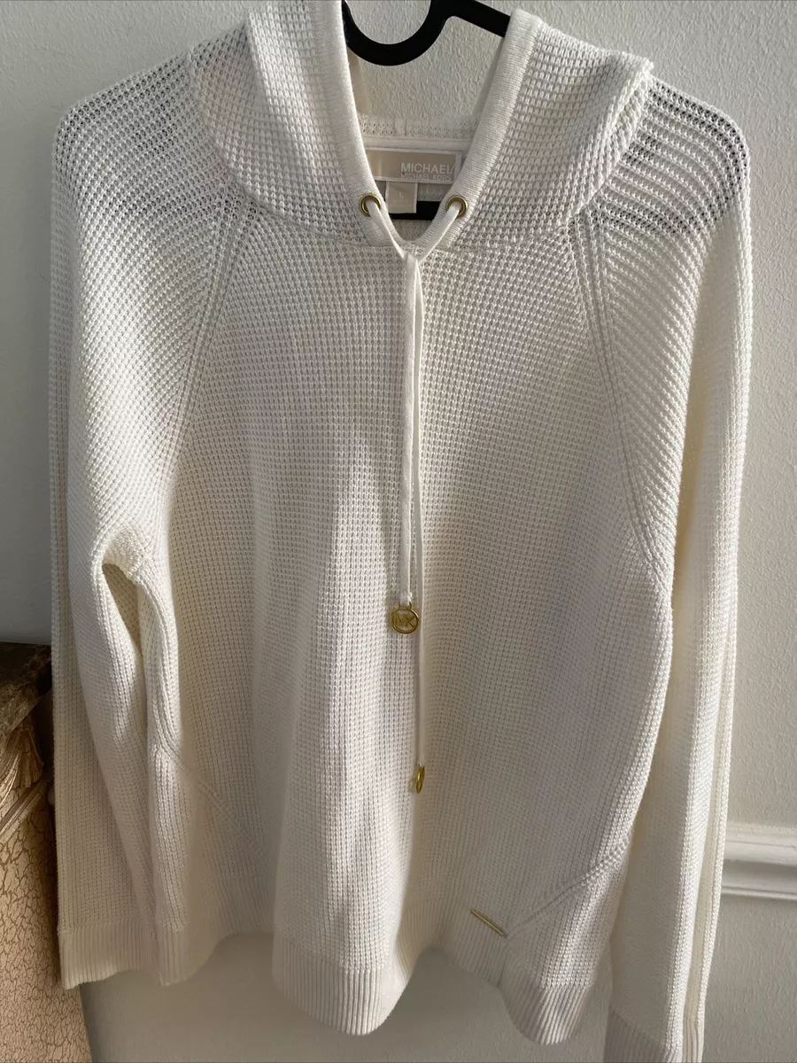 Michael Kors Women s Ivory Waffle knit Hoodie Sweater Top Size