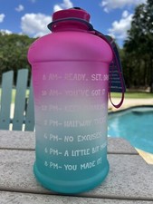 Hydromate Sport Water Bottle Motivational Time Markings 73oz 2.2 Liter
