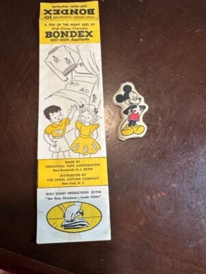 1946 WALT DISNEY Mickey Mouse BONDEX HOT IRON tape APPLIQUES ORIG CARD TX