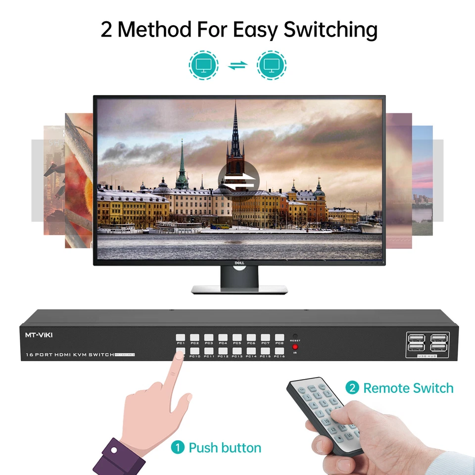 MT-VIKI 16 Port HDMI KVM Switch 4K@30HZ USB2.0 16 in 1 out Rack Mount Console - Image 3 of 4