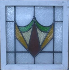 PRETTY GEOMETRIC OLD ENGLISH LEADED STAINED GLASS WINDOW 18 1/2" x 19"