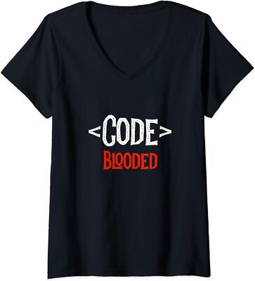 Programmer Developer Code Tag Blooded Coding Gift Ladies' V-Neck Tshirt