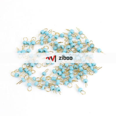 100Pcs Light Blue Ceramic Bead Gold Tone Plated Copper PCB Test Pin Terminals