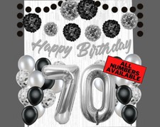 Silver Black 70th Birthday Decorations - 40" Number Balloons More Boy or Girl