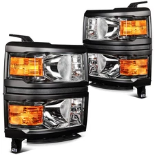 Headlamps For 2014-15 Chevy Silverado 1500 Black Housing w/Amber Corner Lamp
