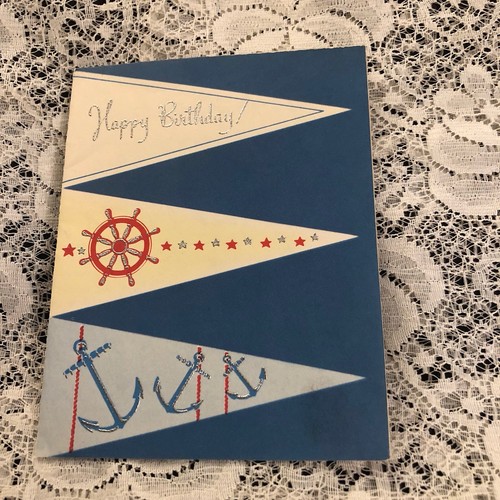 Vintage Greeting Card Birthday Nautical Theme Anchors Flags | eBay