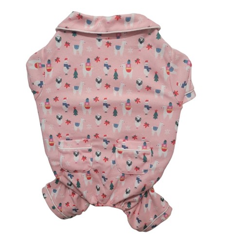 Pup Crew Haustier Hund Pyjama LARGE weich Flanell rosa Alpakas Urlaub - Bild 1 von 11