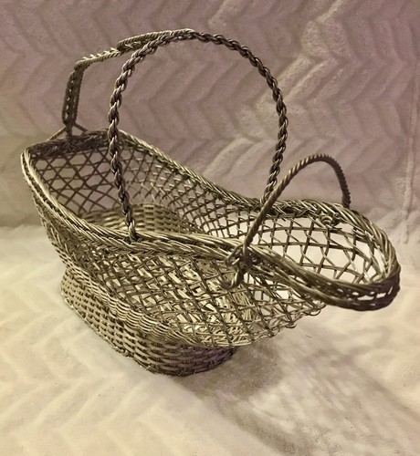 Stylish /Cute Woven Silver Plated Christofle STYLE Wine Bottle Holder/Basket - Picture 1 of 7