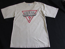 VTG Men's Guess T Shirt Beige Textured Short Sleeve Tee Cotton Made in USA Sz S