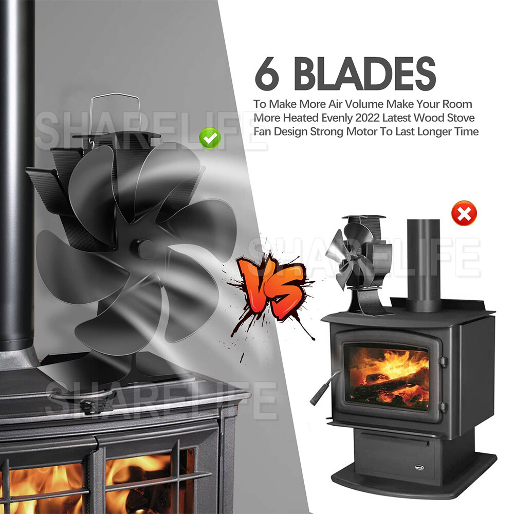 6 Blades Fireplace Stove Fan Heat Cocoon Self-Powered Wood Top Burner ...