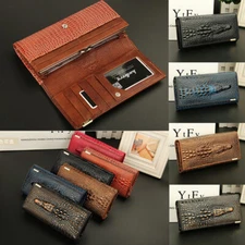 Women's Crocodile Leather Wallet Clutch Phone Credit Card Holder Long Handbag US