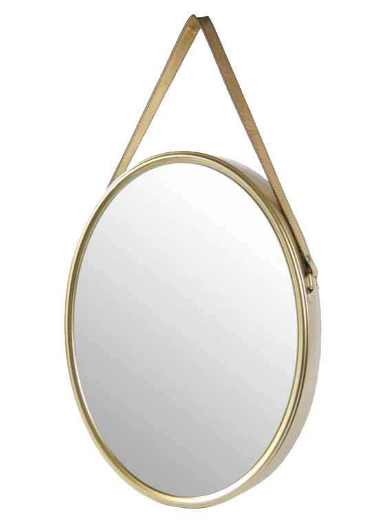 Specchio da Parete 55 cm Oro con Cinghia - Design Moderno e Classico