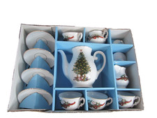Childrens Tea Set Porcelain Roehler Christmas Tree w  Bows Germany IOB