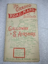 c1920s GALLOWAY & S. AYRSHIRE Scotland Cloth Map - Gall & Inglis