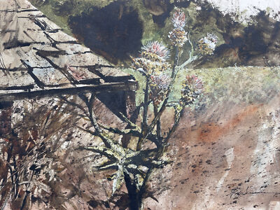 VINTAGE WATERCOLOR PAINTING LANDSCAPE LISTED FAMOUS WITH COPYRIGHT STAMP SIGNED