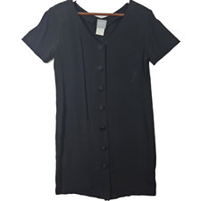 Rabbit Design Size 6 Little Black Dress Covered Buttons Down Front Crepe Vtg USA