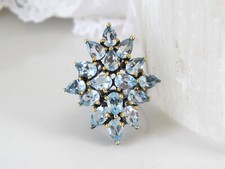 Estate Sterling Silver 925 Natural Heated Blue Topaz Large Ring Size 7