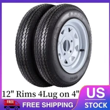 🆕2-Pack Trailer Tire On Rim 4.80-12 12 in. Load Range C 4 Lug White Spoke Wheel