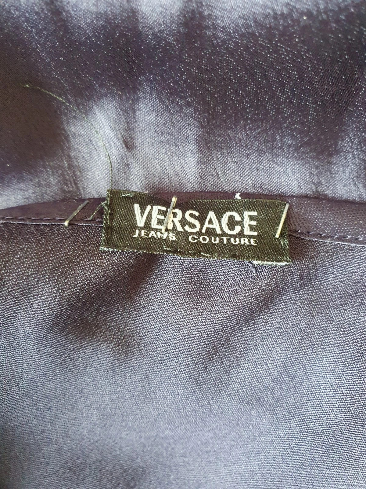 Abito donna Versace Designer blu viola seta camicetta taglia M UK 10