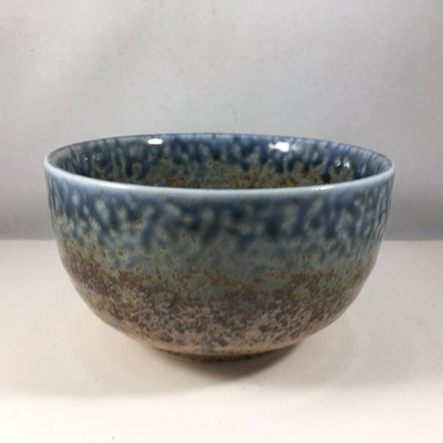 Japanese Matcha Rice Soup Bowl 5''D Ceramic Turquose Brown Rust Made in Japan