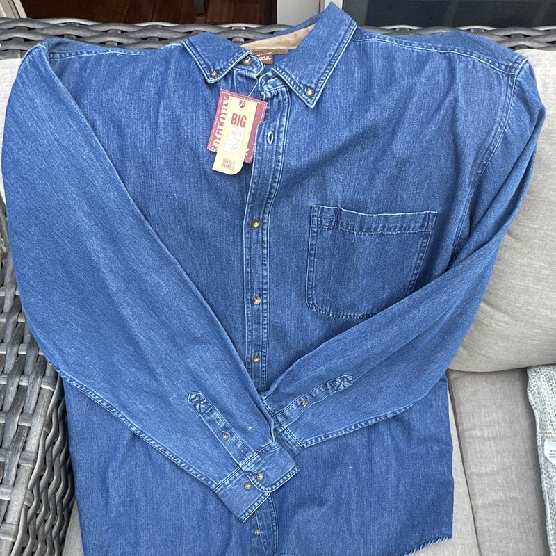 Faded Glory Men’s Big & Tall 2XL Blue Denim Cotton Button-Down Shirt  -Pocket