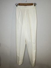 Vtg Anne Klein Ivory Cotton Slacks 4 High Rise Cinch Back Ankle Slit Made in USA