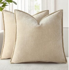 Spring Chenille Soft Throw Pillow Covers 20x20 Set of 2 Beige