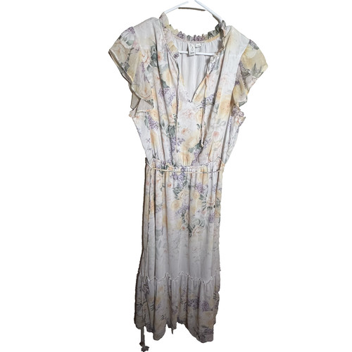 Joie Maxi Dres s Women's Large Ruffle V-Neck Sheath Floral Watercolor