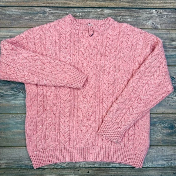 ZARA Mens Pink Cable Knit Sweater XL Crewneck Wool Tweed Speckled NWOT - Image 3 of 4