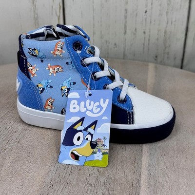 Bluey HIgh Top Kids Sneakers Size 8 Blue Side Zip Faux Lace Up Shoes New