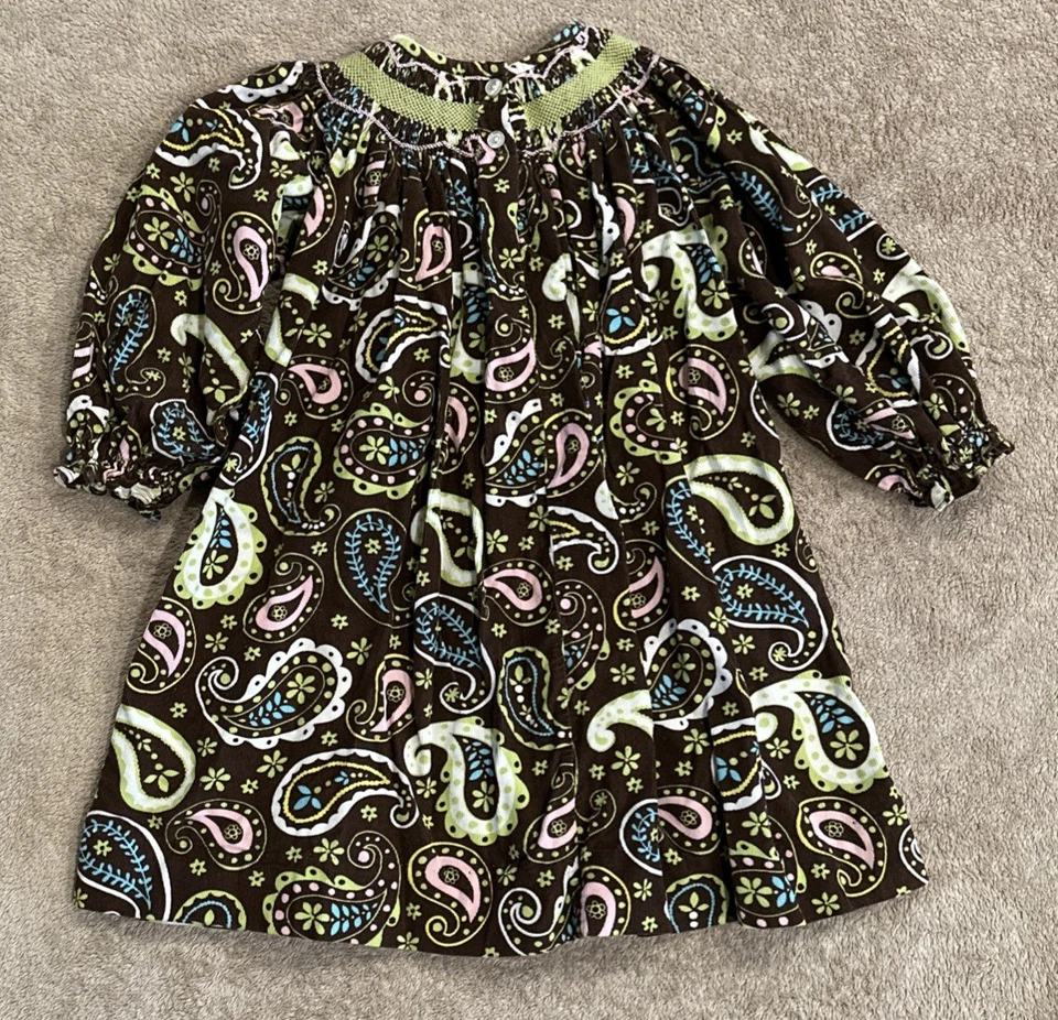 Sz 3t Zucchini Smocked Brown Paisley Bishop Dress L/S - Image 4 of 4