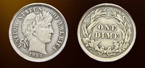 1914 Liberty Head or Barber Silver Dime ANACS : VF20 : Straight Grade. Gorgeous