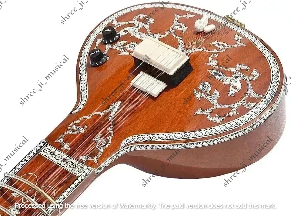 Instrumento de sitar profesional Indian Tun madera 7 cuerdas principales 9 simpático Foto 3 de 4