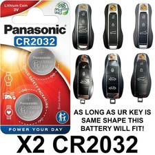 X2 Porsche Cayenne, Macan Key Fob Battery CR2032 3V Panasonic 2 & 3 Button