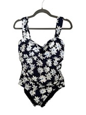 Lands End Shirred Bandeau One Piece Swimsuit Dark Blue/White Medium NWT Size 8