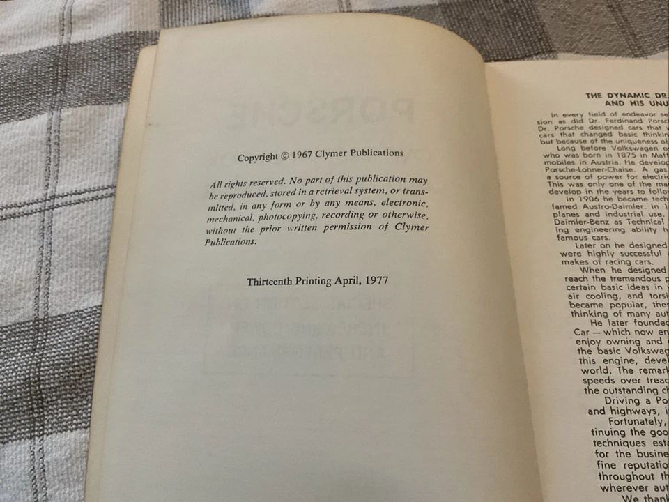 Manual del propietario y manual de servicio PORSCHE Clymer Publ todos los modelos hasta 356C '77 Foto 4 de 4