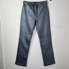 Vintage Gap Leather Metallic Blue Pants Size 6 straight leg, y2k, fully lined