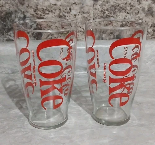 2 - Vintage Coca-Cola 32 oz. Collectible Drinking Glass Tumbler, 6 3/4" Tall