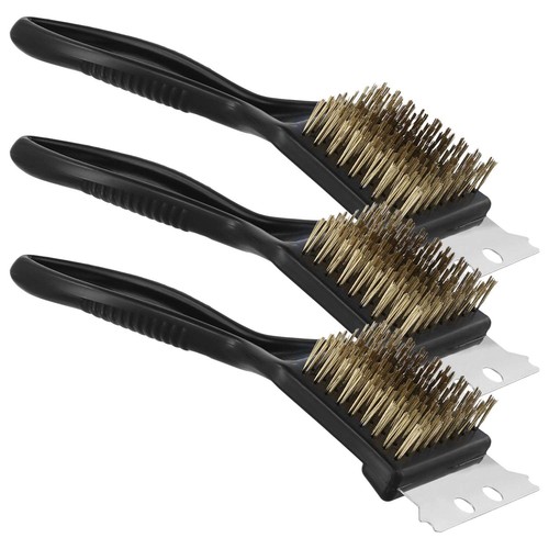 QWORK® 3 Pack BBQ Cleaner Brush with Brass Wire Bristles and Metal Scraper -