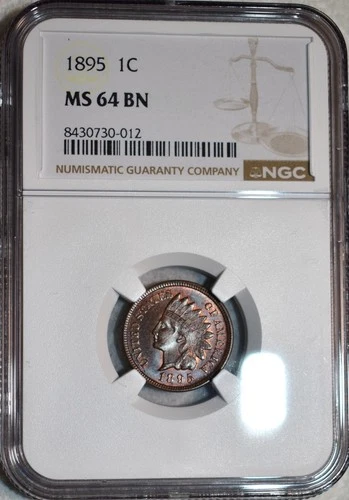 NGC MS-64 BN 1895 Indian Head Cent, Attractively Toned w/ Hints of Red.