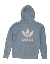ADIDAS Womens Oversized Graphic Hoodie Jumper UK 4 XS Blue Cotton BK05