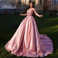 Princess Beadings Evening Dresses Corset Illusion Slit Pleat A-line Prom Gowns