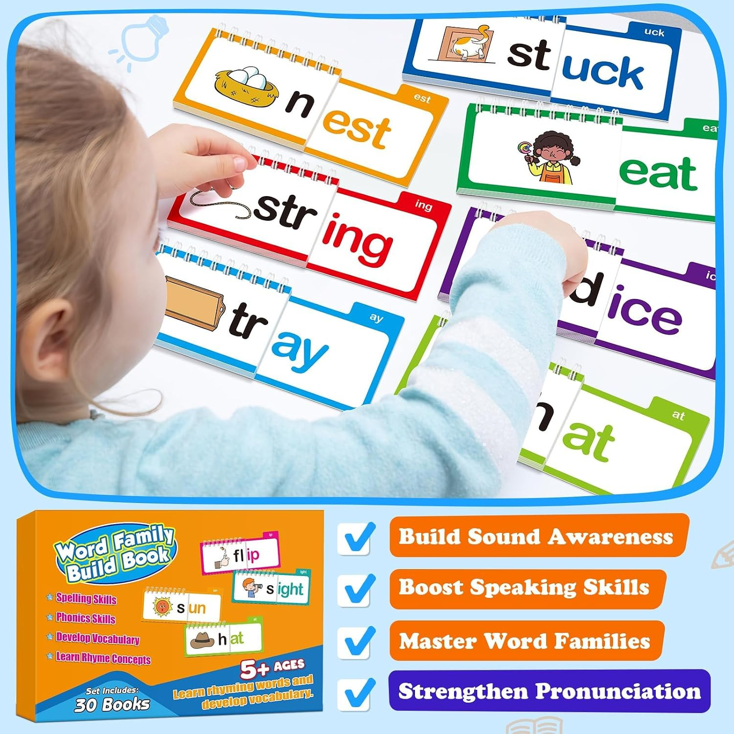 Word Family Build Book Phonics Flash Cards, 30 libri di lettura e rime, vista foto 6